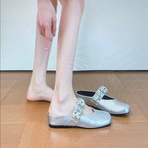 Elegant Silver Women's Slip-On Shoes